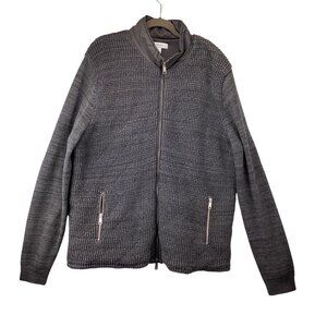 Calibrate Mens Sweater Jacket Size XL Xlarge Gray Textured Knit Zip-Up Insulated